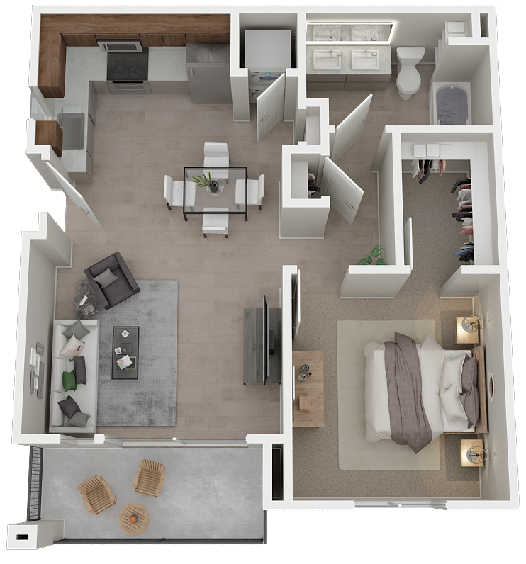 One bedroom floor plan at Azure Apartments